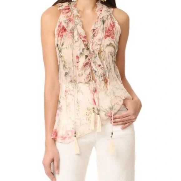 Zimmermann 100% Silk Mercer Cream Floral Blouse Size 1 - Picture 1 of 4